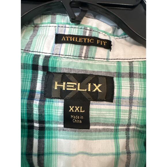 Helix Men's Plaid Athletic Fit Button Up Shirt Long Sleeve Green White Size XXL - Picture 5 of 6